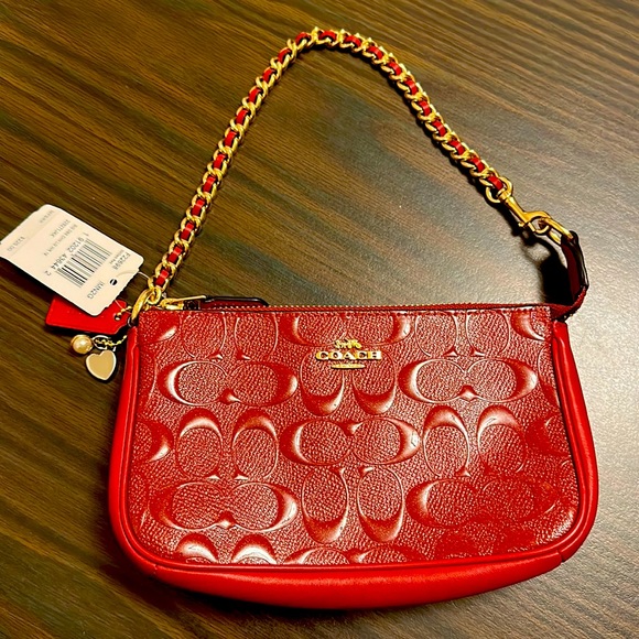 Dark Red Coach Chain Strap Shoulder Pouch / Wristlet ♥️ - Picture 1 of 9